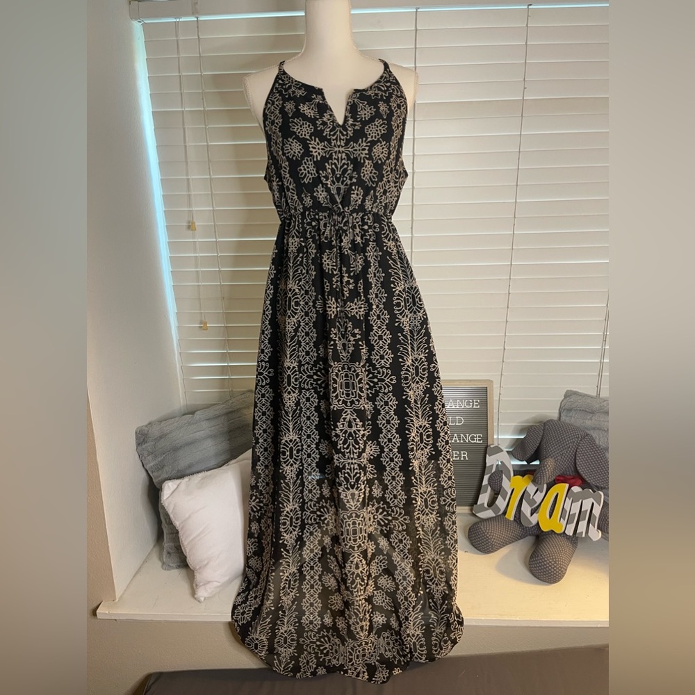 Liz Lange Maternity Maxi Dress Black White Floral Size S